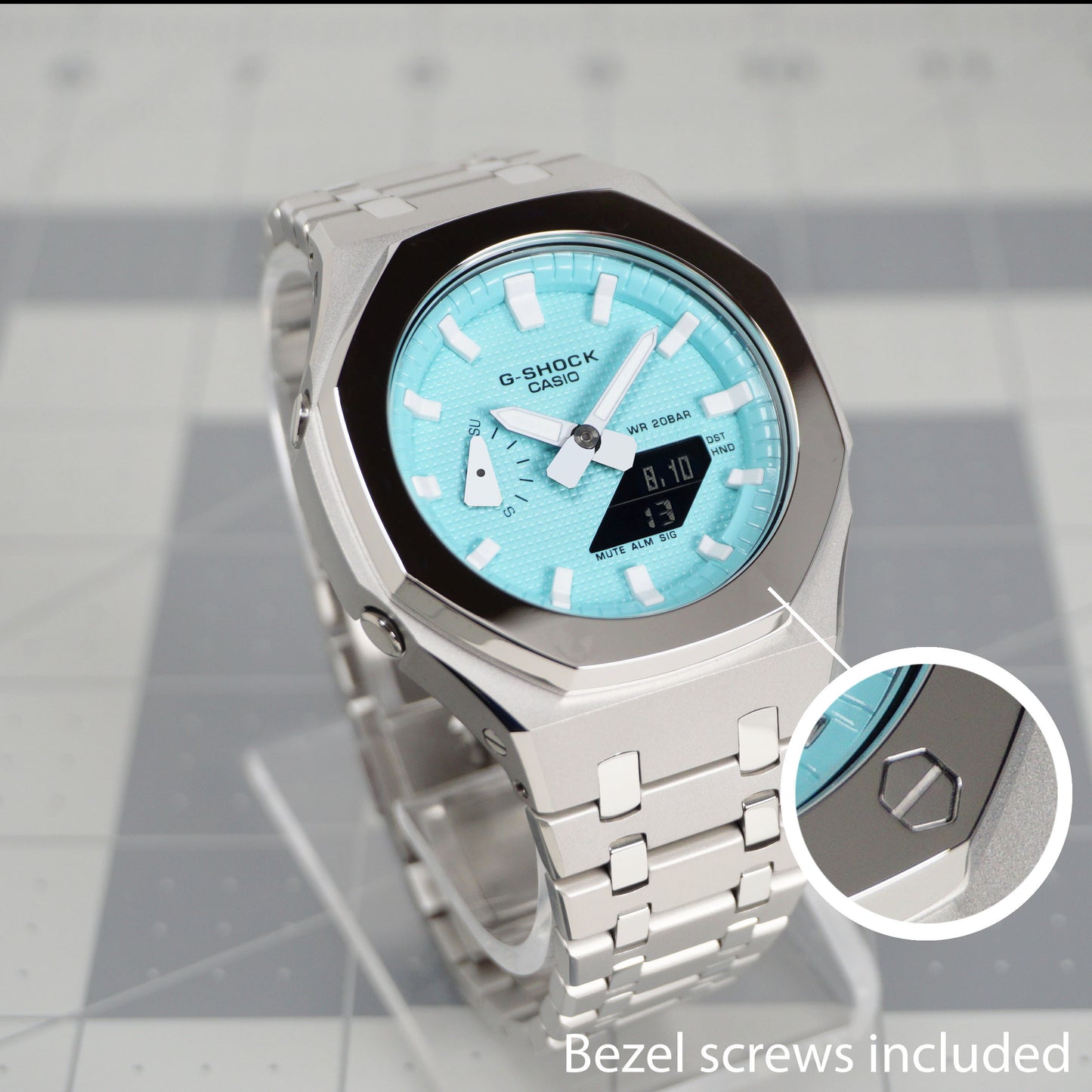 TIFFANY SKY G-SHOCK CASIOAK GA-2100 METAL MOD - POLISHED BEZEL