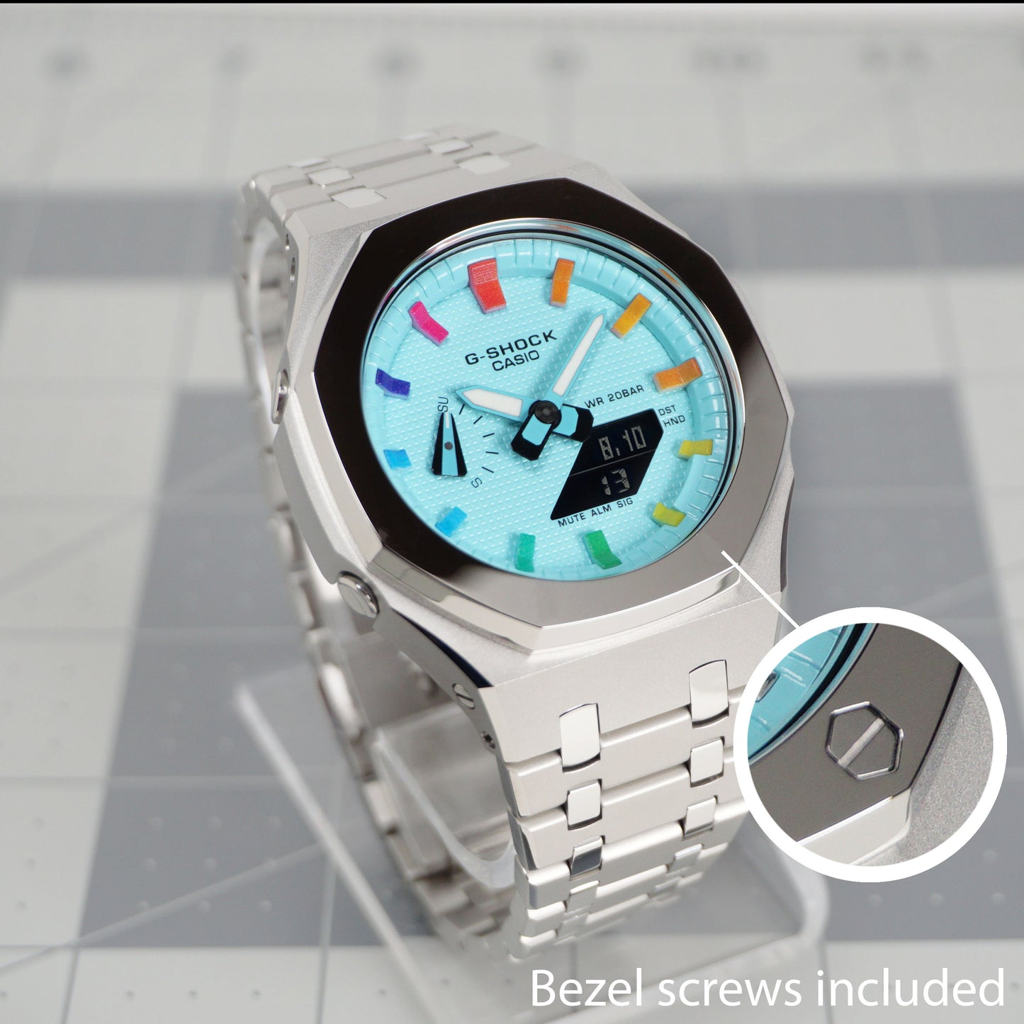 TIFFANY SKY G-SHOCK CASIOAK GA-2100 METAL MOD - POLISHED BEZEL