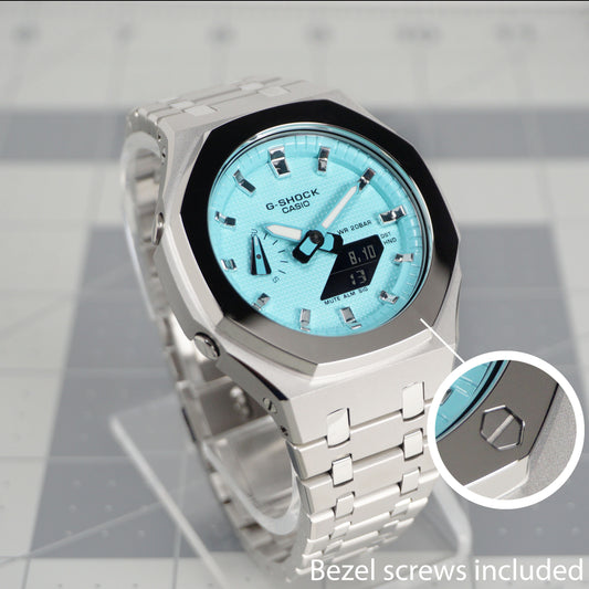 TIFFANY SKY G-SHOCK CASIOAK GA-2100 METAL MOD - POLISHED BEZEL